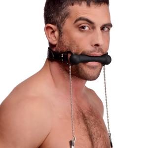 Silicone Bit Gag With Nipple Clamps