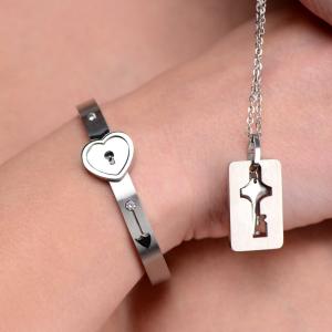 Cuffed Locking Bracelet And Key Necklace