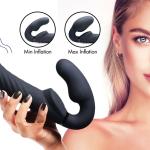 Ergo-Fit Twist Inflatable Vibrating Silicone Strapless Strap-On - Black