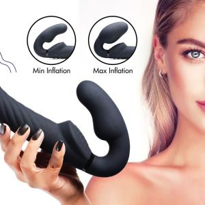 Ergo-Fit Twist Inflatable Vibrating Silicone Strapless Strap-On - Black