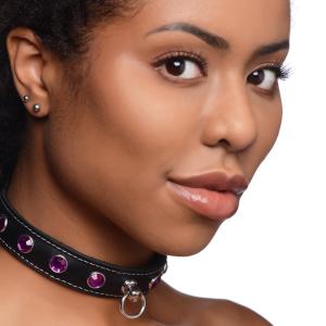 Royal Vixen Leather Choker With Rhinestones - Purple