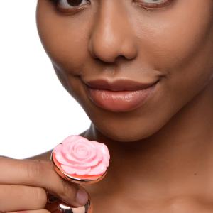Rose Gold Anal Plug With Pink Flower - Large
