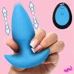 Thrusting & Vibrating Silicone Butt Plug - Blue